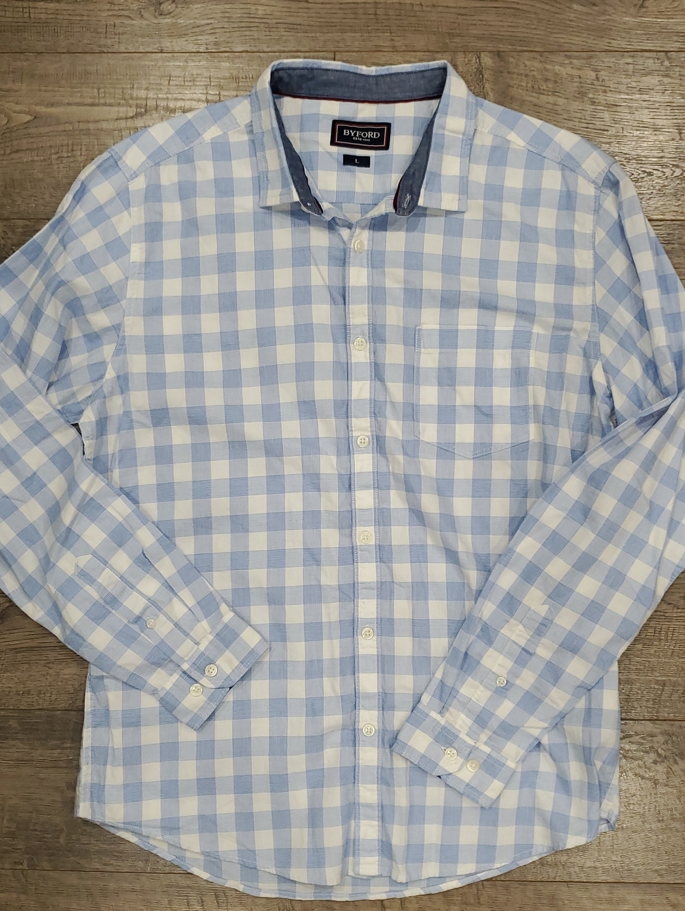 Ford Light Blue & White Checked Men's Casual Button-Down Shirt 100%cotton